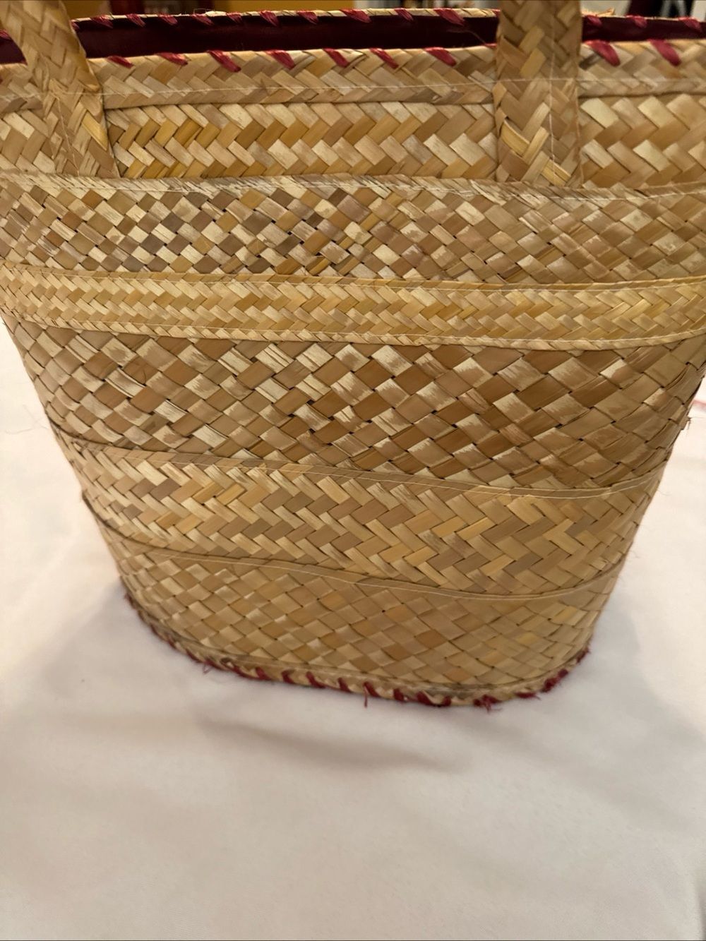 Straw Tote with Pink, Green & White Floral Embroidery - Picture 3 of 11
